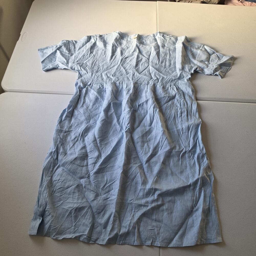 Lintico Dress Womens L Blue Linen Short Sleeve A Line Knee Casual Pockets Summer